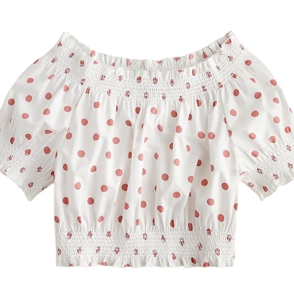 J Crew Puff Smocked top in white Rose dots - Picture 1 of 8